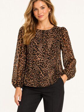Tuckernuck Brown Black Leopard Print Long Sleeve Blouse Size M